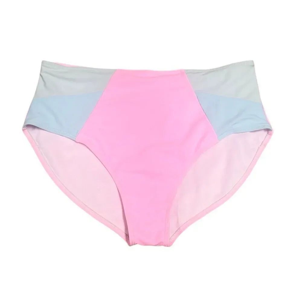 Pink Lily Women’s Pink & Blue Bikini Bottom Size XL NEW